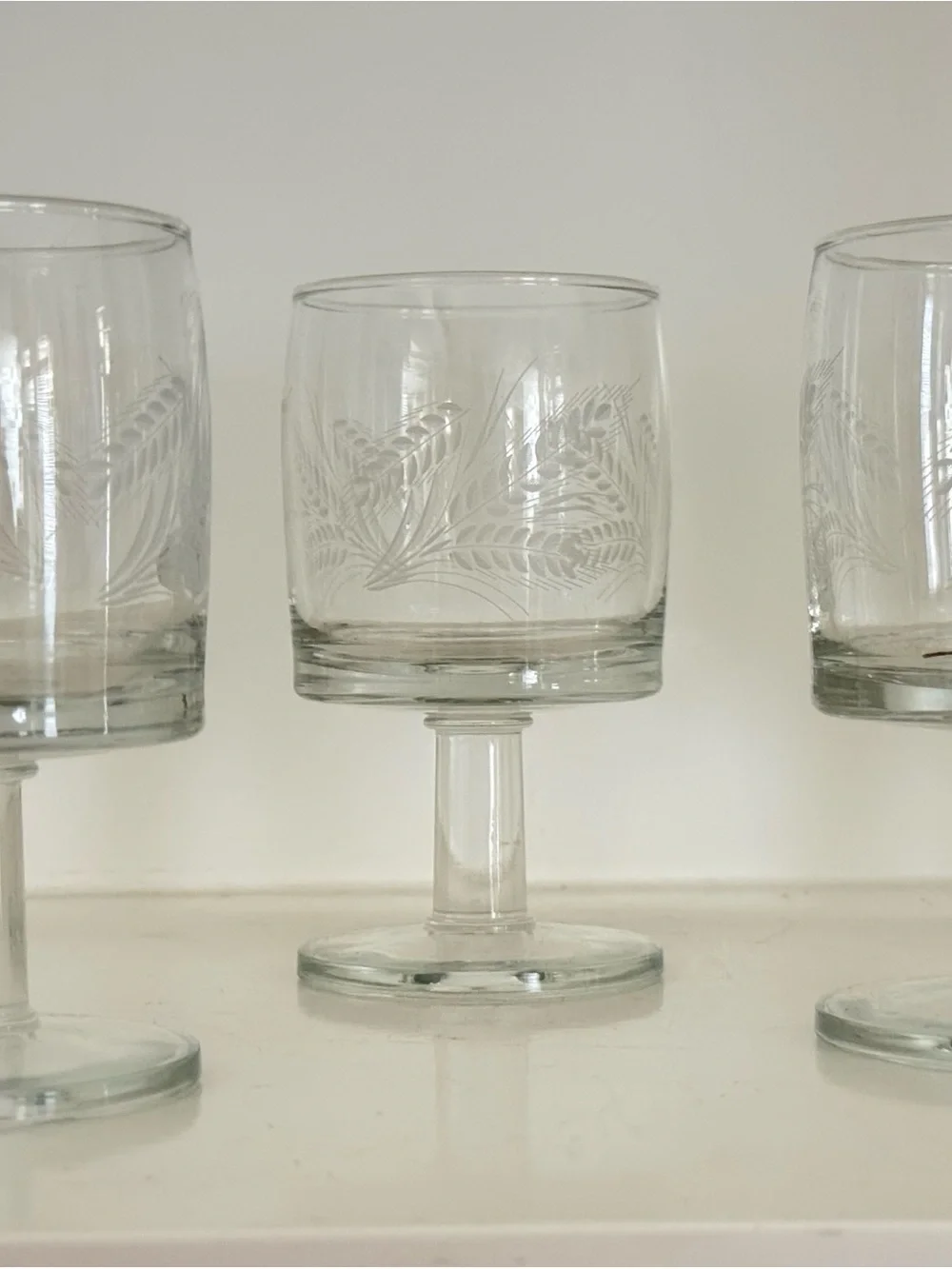 Vintage MCM Libbey Wheat Leaf Etched Stemmed Goblet Glasses - Set of 6